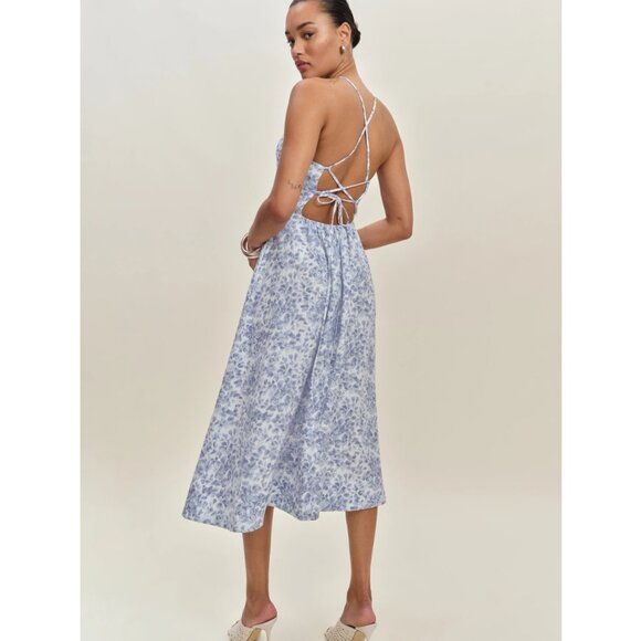 Reformation Yuliy Linen Dress in Chloe Blue - Picture 3 of 11